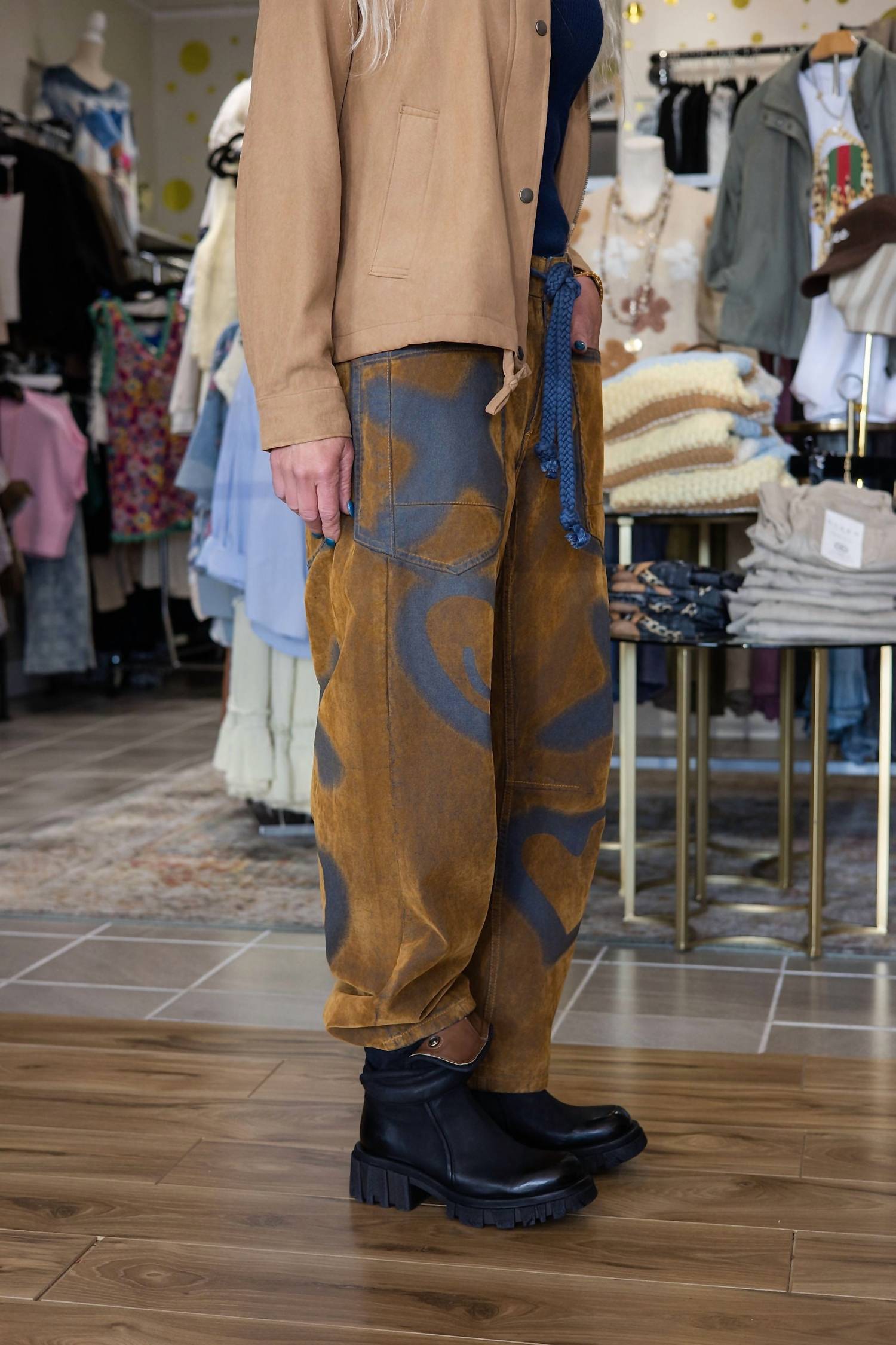 Oli & Hali - Vintage Tie Waist Velvet Suede Pants