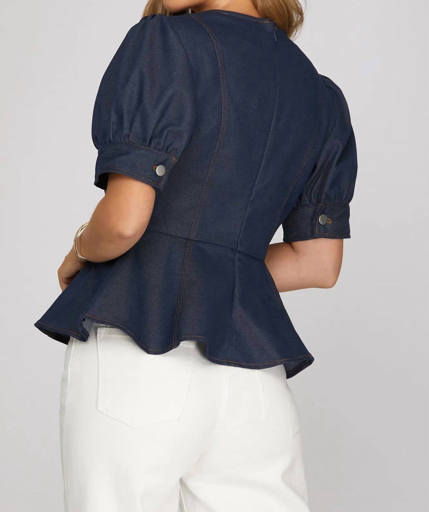 She + Sky - Short Sleeve Peplum Top