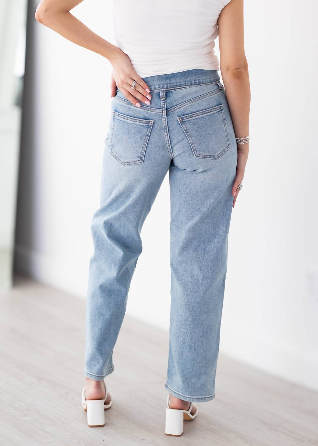 Just Black Denim - Folded Waist Relaxed Straight Jeans