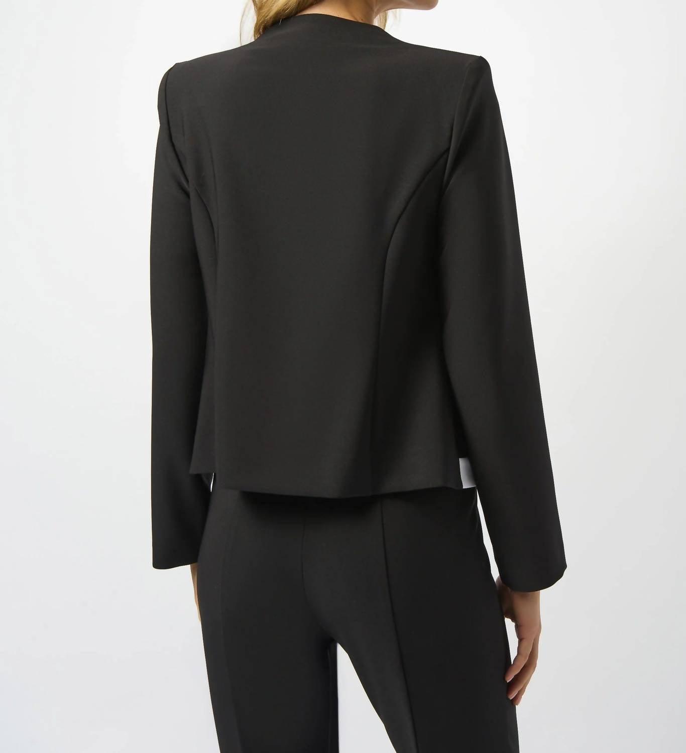 Joseph Ribkoff Contrast Trim V-neck Blazer Jacket in black off white - women's jacket - detail view