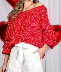 Vine & Love - Heart Printed Off The Shoulder Top