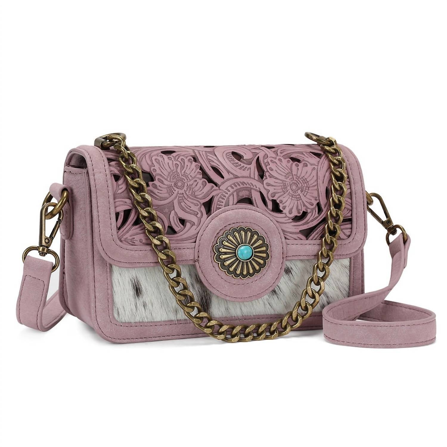 Trinity Ranch - Cowhide Floral Cutout Crossbody Bag