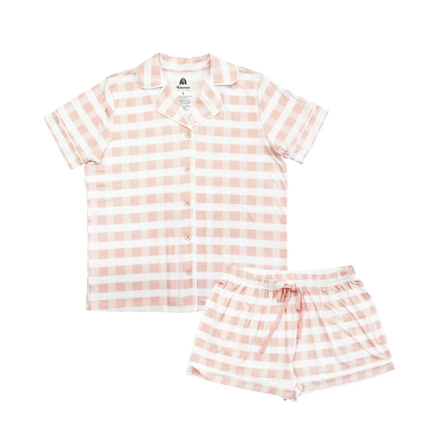 Emerson And Friends - Women's Gingham Bamboo Short Sleeve Shorts Set
