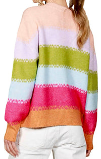 Vine & Love - Crew Neck Stripe Knit Sweater