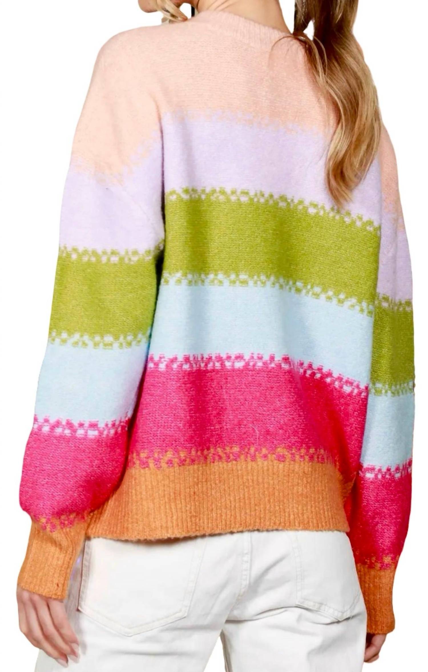 Vine & Love - Crew Neck Stripe Knit Sweater