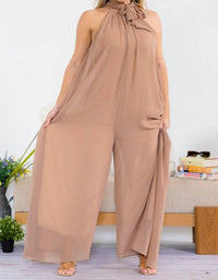 Karen Kane Sleeveless Halter Jumpsuit in beige - women's pants - view 5