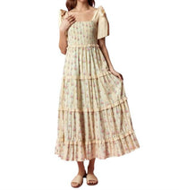 Peach Love Floral Stripe Mixed Detail Dress in yellow - women's dress