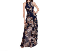 Betsy & Adam - Petite Floral Chiffon Ruffle Gown