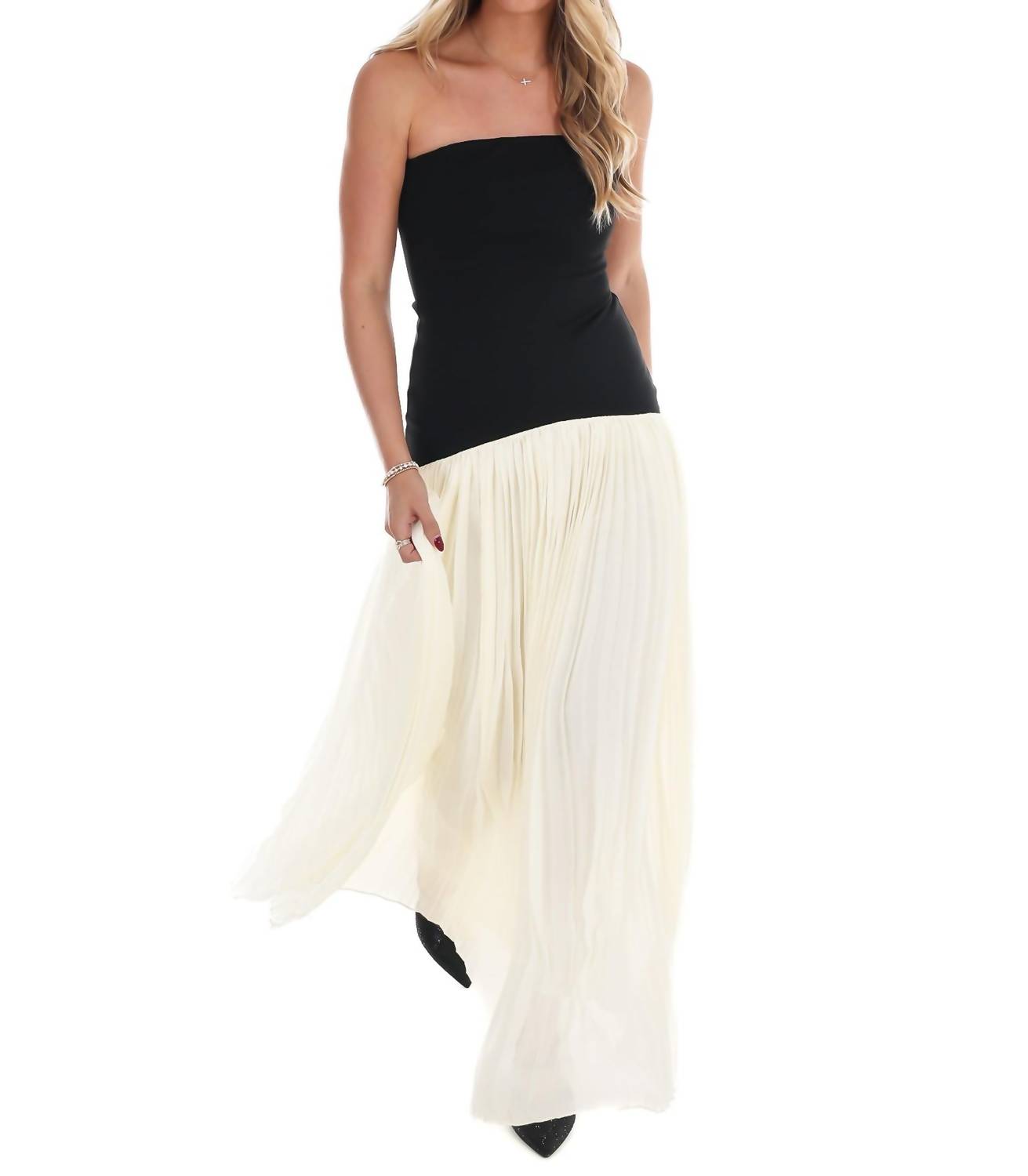 Mable - Amour Strapless Drop Waist Pleated Maxi Dress