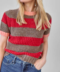 Lilla P Short Sleeve Sweater in ruby java stripe - women's sweater - view 4