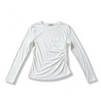 Enza Costa Cashmere Jersey Draped Long Sleeve Crew Top in white - women's long sleeve top - view 4