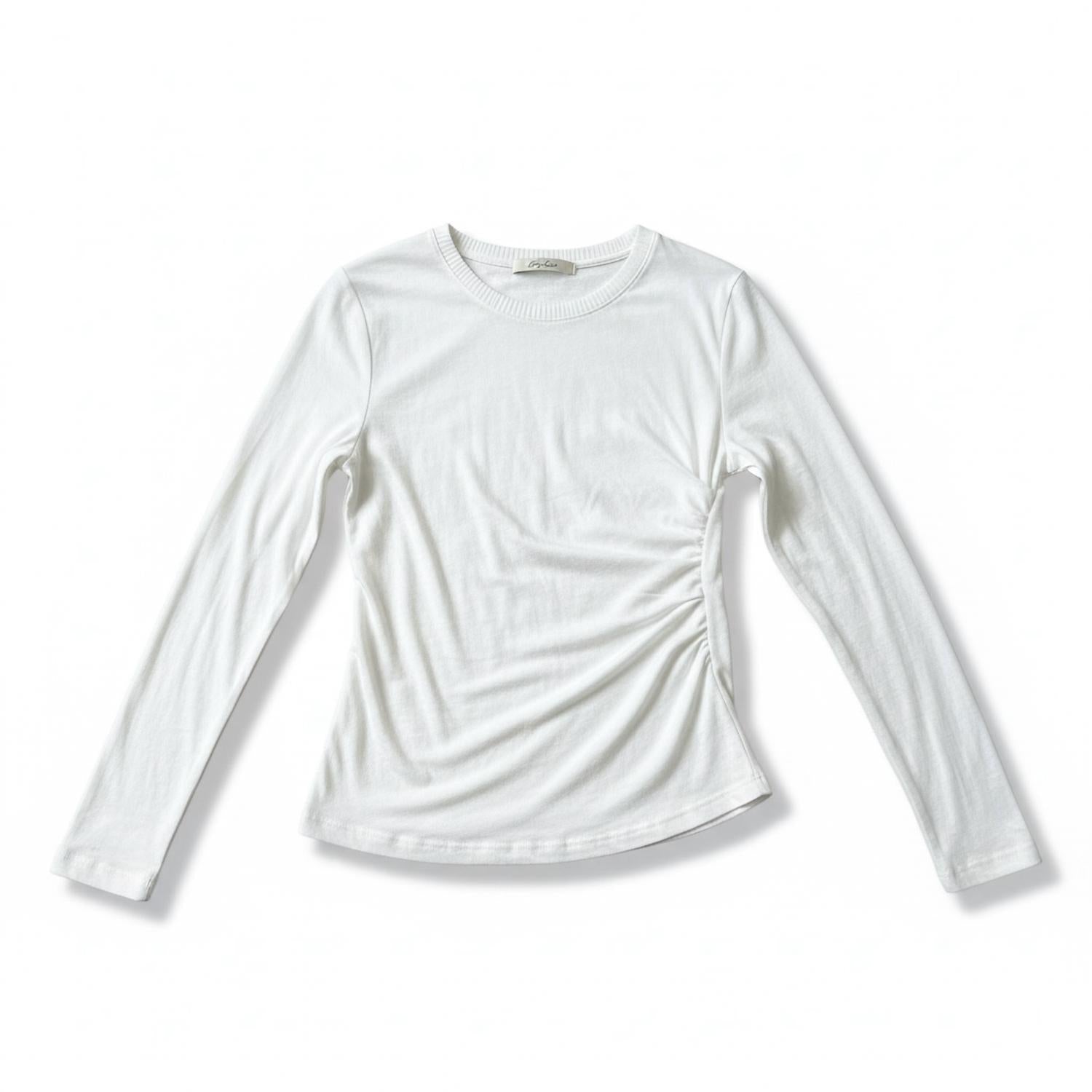 Enza Costa Cashmere Jersey Draped Long Sleeve Crew Top in white - women's long sleeve top - view 4