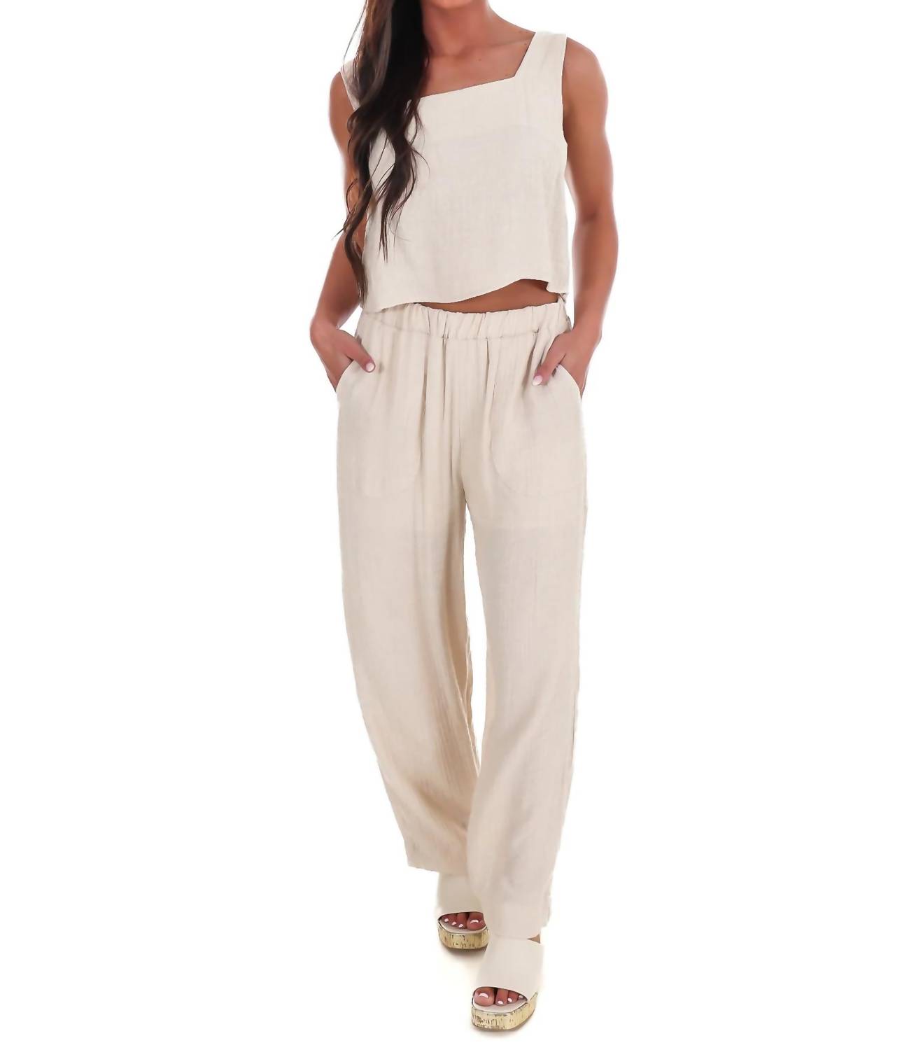 Blu Pepper - Breezy Escape Square Neck Top And Wide Leg Pants Two Piece Set