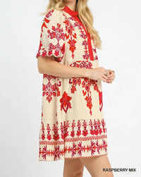 Umgee - Women's Tropical Damask Border Print Mini Dress