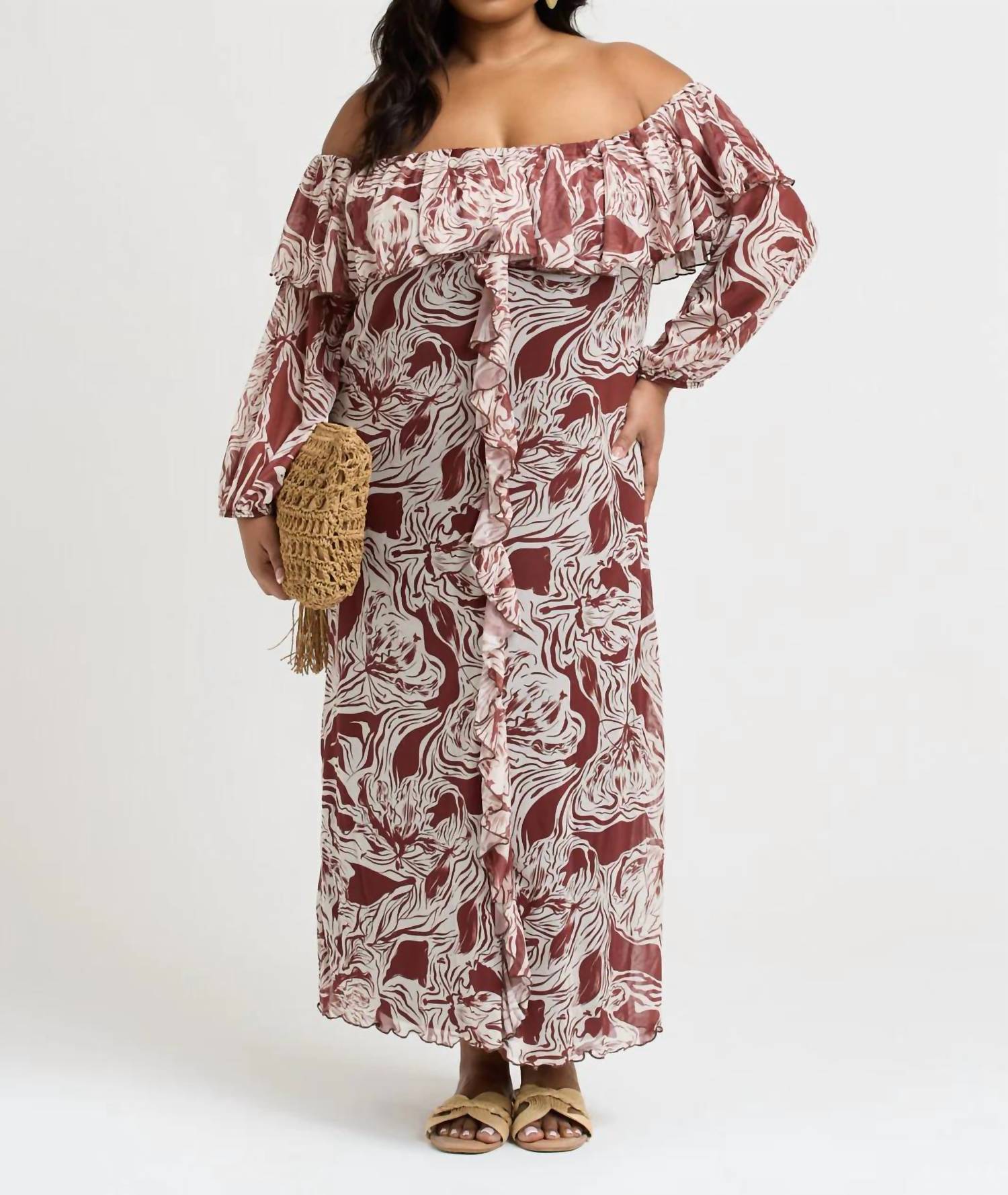 Fashion Szn Curve - Ruffle Bardot Midaxi Dress