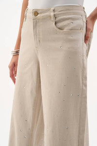 Joseph Ribkoff - Featherweave Denim Wide Leg Jeans With Rhinestones