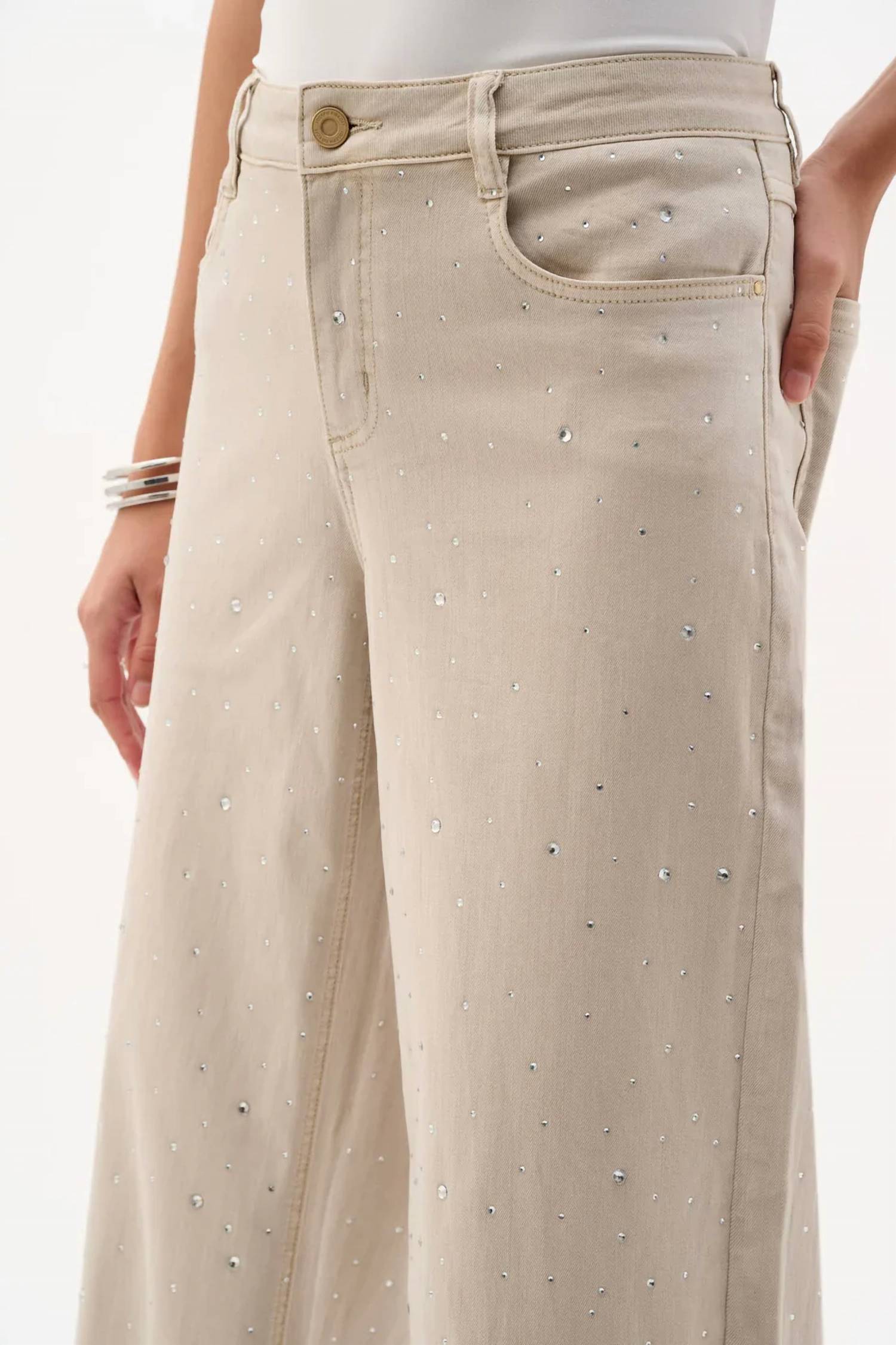 Joseph Ribkoff - Featherweave Denim Wide Leg Jeans With Rhinestones