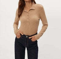 Michael Stars Issa Rib Henley Top in beige - women's long sleeve top