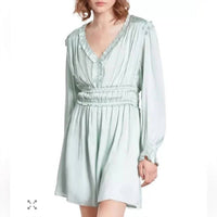 THE KOOPLES Ruffled Long Sleeve Mini Dress in mint green - women's dress - detail view