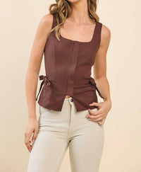 Tcec - Square Neckline Self Tie Accents Sleeveless Top