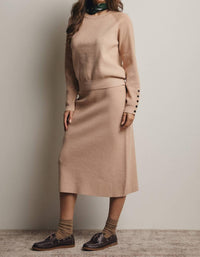 Forte - Ribbed Cuff Sweater & Midi Skirt Knit Set