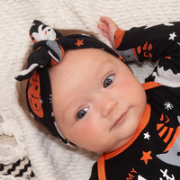 Tesa Babe Tesa Babe "Pumpkin Party" Lucy Bow Headband for Baby Girls in black orange white - kids' accessory - detail view