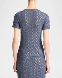 Vince - Floral Smocked Short Sleeve Crew Neck Sweater