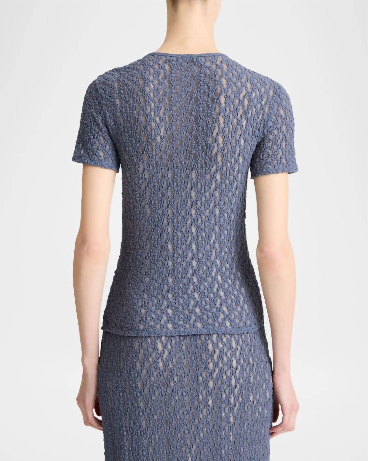 Vince - Floral Smocked Short Sleeve Crew Neck Sweater