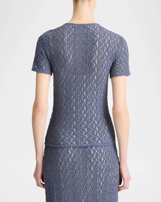 Vince - Floral Smocked Short Sleeve Crew Neck Sweater