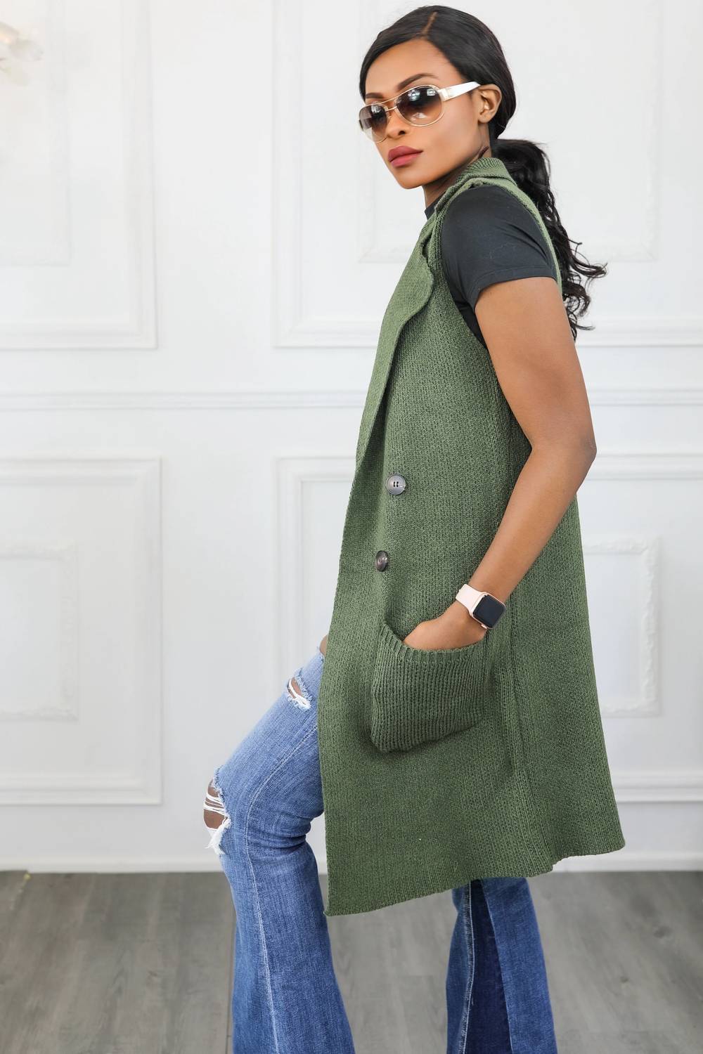 Surelymine - Perfect Vision Sleeveless Collar Sweater Vest