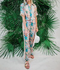 Strut & Bolt Seychelles Print Satin Shirt And Pants Set in multi - women's sleepwear