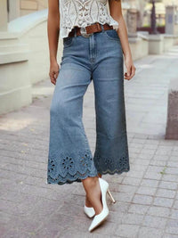 1 The Woman - Embroidered Wide Leg High Waist Jeans