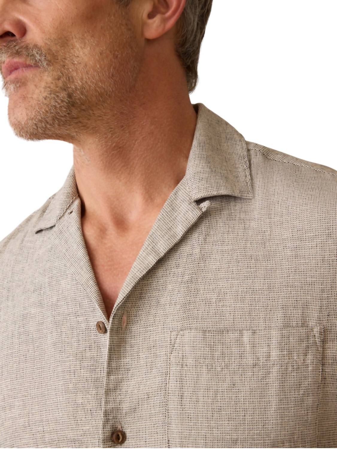 Faherty Short Sleeve Breeze Camp Shirt in stone coast 1 - men's t-shirt - alternate view