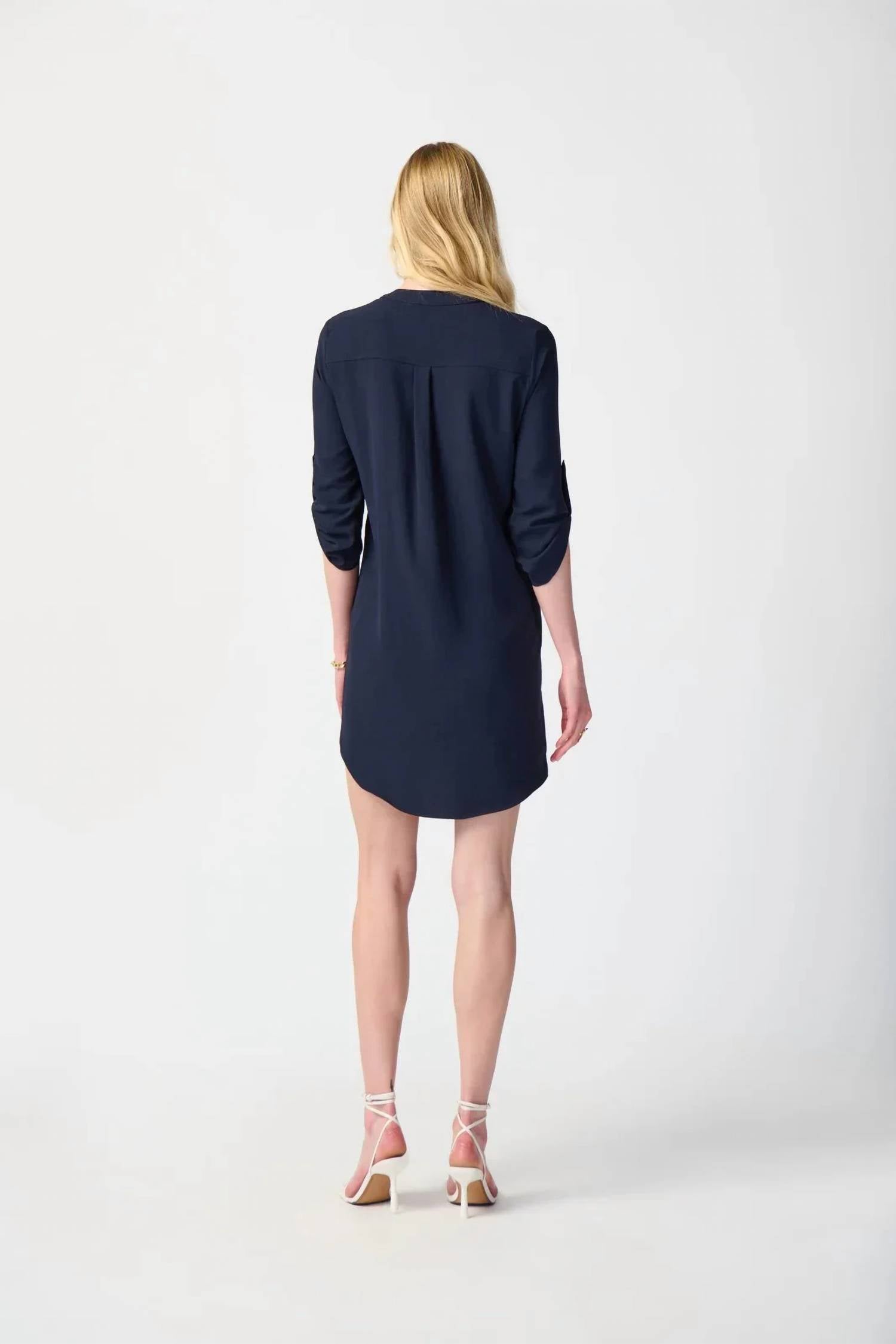 Joseph Ribkoff - Zip Front Roll-tab 3/4 Sleeve Shift Dress