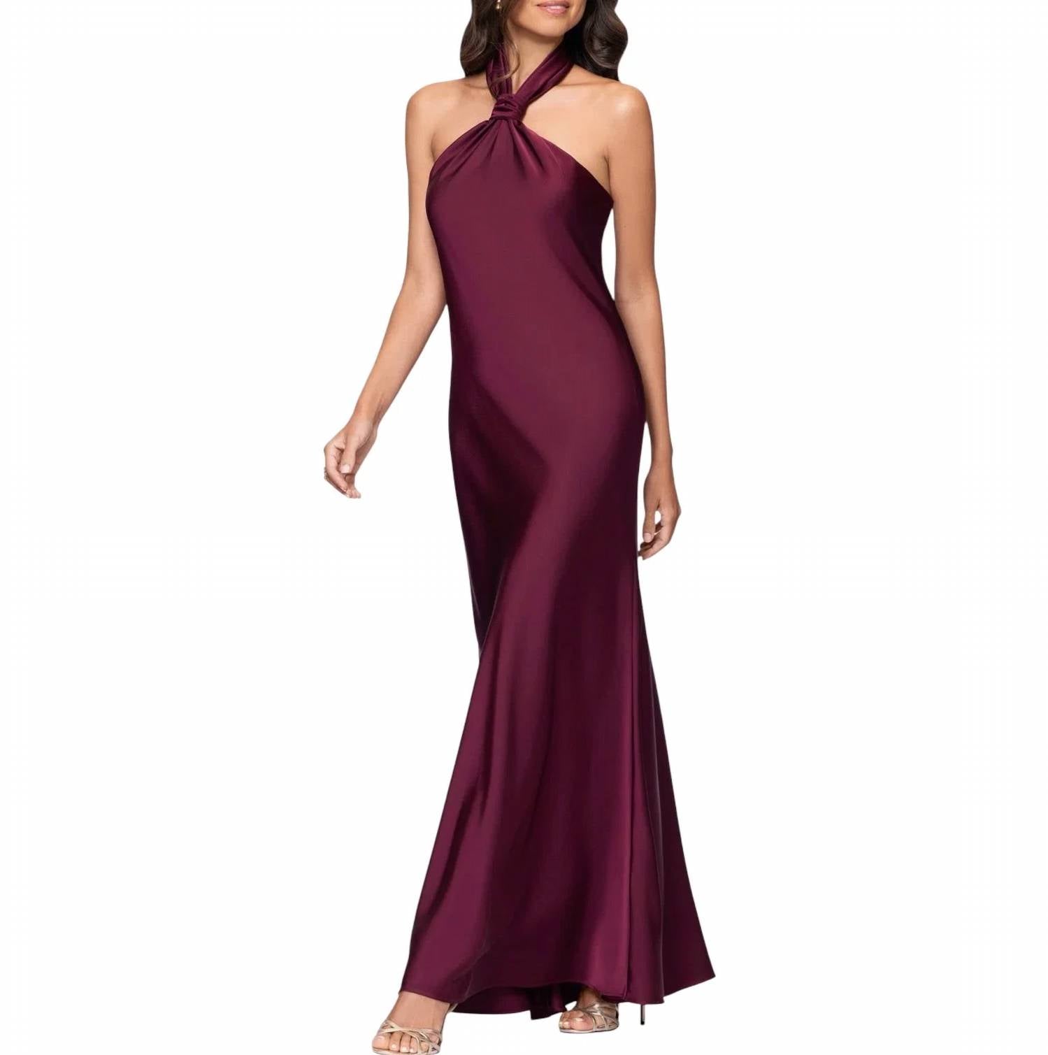 Betsy & Adam - Esmerelda Satin Halter Neck Gown