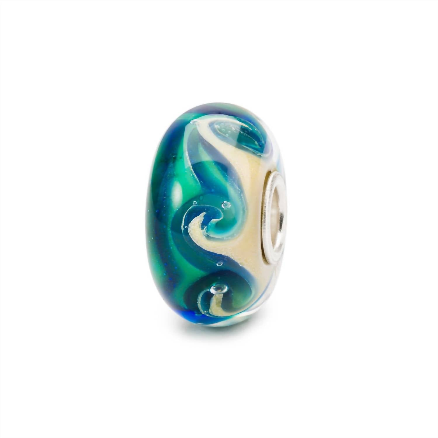 Trollbeads Women's Universal Beads For Bracelet in unique teal navy with white dots - women's jewelry - detail view