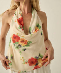 Promesa - Floral Chiffon Cowl Neck Halter Top