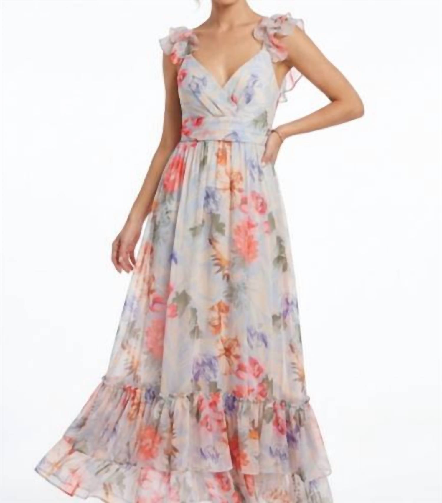 Ina Fashion - Ruffled Floral Chiffon Dress