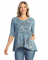 Jess & Jane - Riva Neck Elbow Sleeve Top With Contrast Pocket & Buttons
