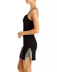 Fore Collection - Asymmetric Crystal Fringe Mini Dress