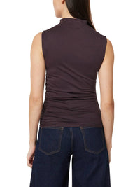 Habitual Sleeveless Gathered Top in chocolate - women's blouse - detail view