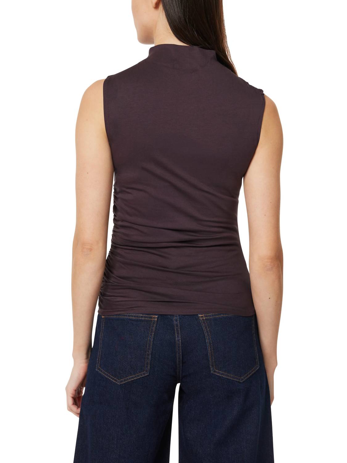 Habitual Sleeveless Gathered Top in chocolate - women's blouse - detail view