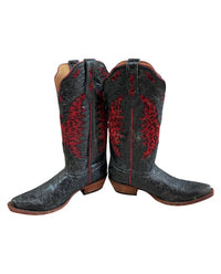 Johnny Ringo Men's Leather Cowboy Boots in barn black and red - men's boots - detail view