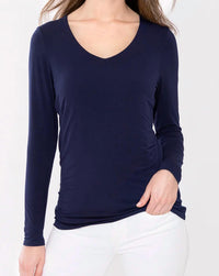 Kinross - Bamboo Ruched Long Sleeve Vee Top