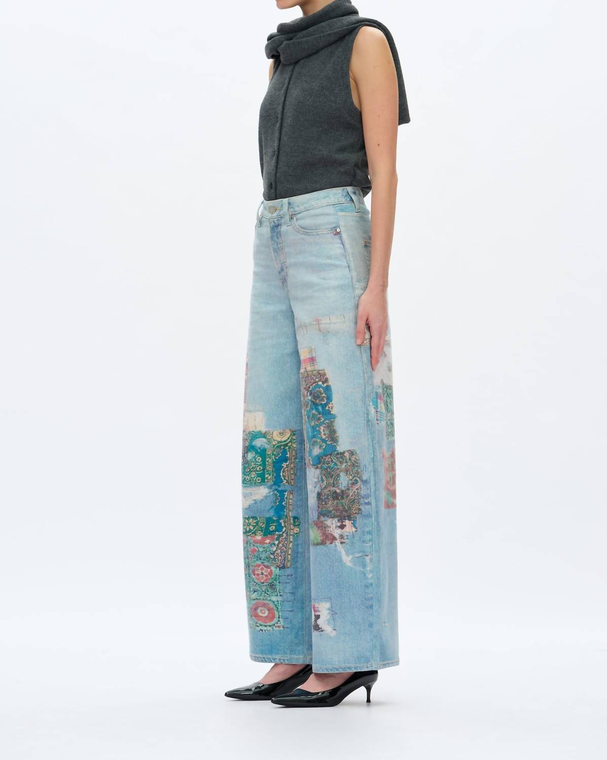 Bayeas High Rise Patchwork Barrel Leg Jeans in light blue - women's jeans - view 4