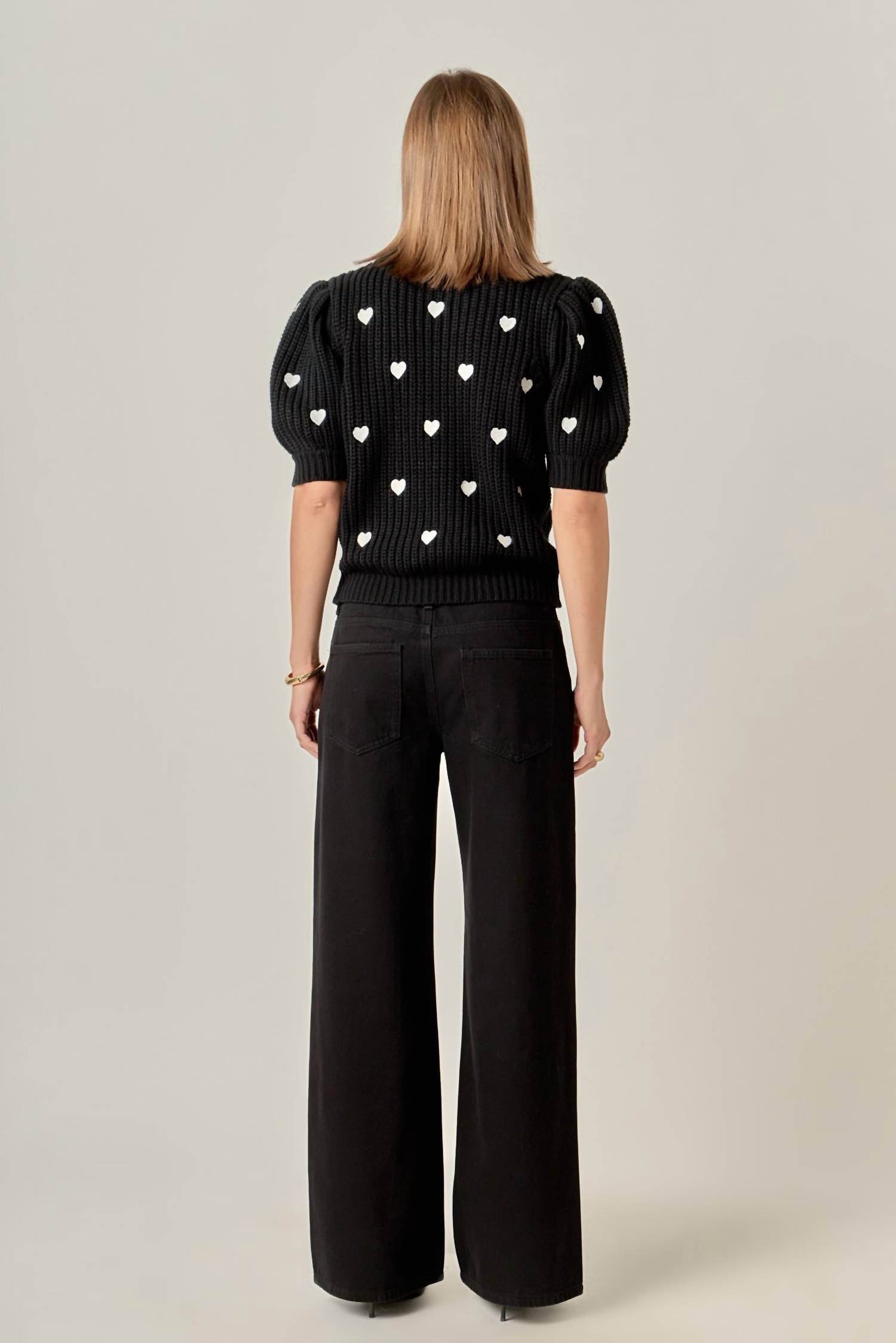 English Factory Embroidered Heart Sweater in black - women's sweater - view 5