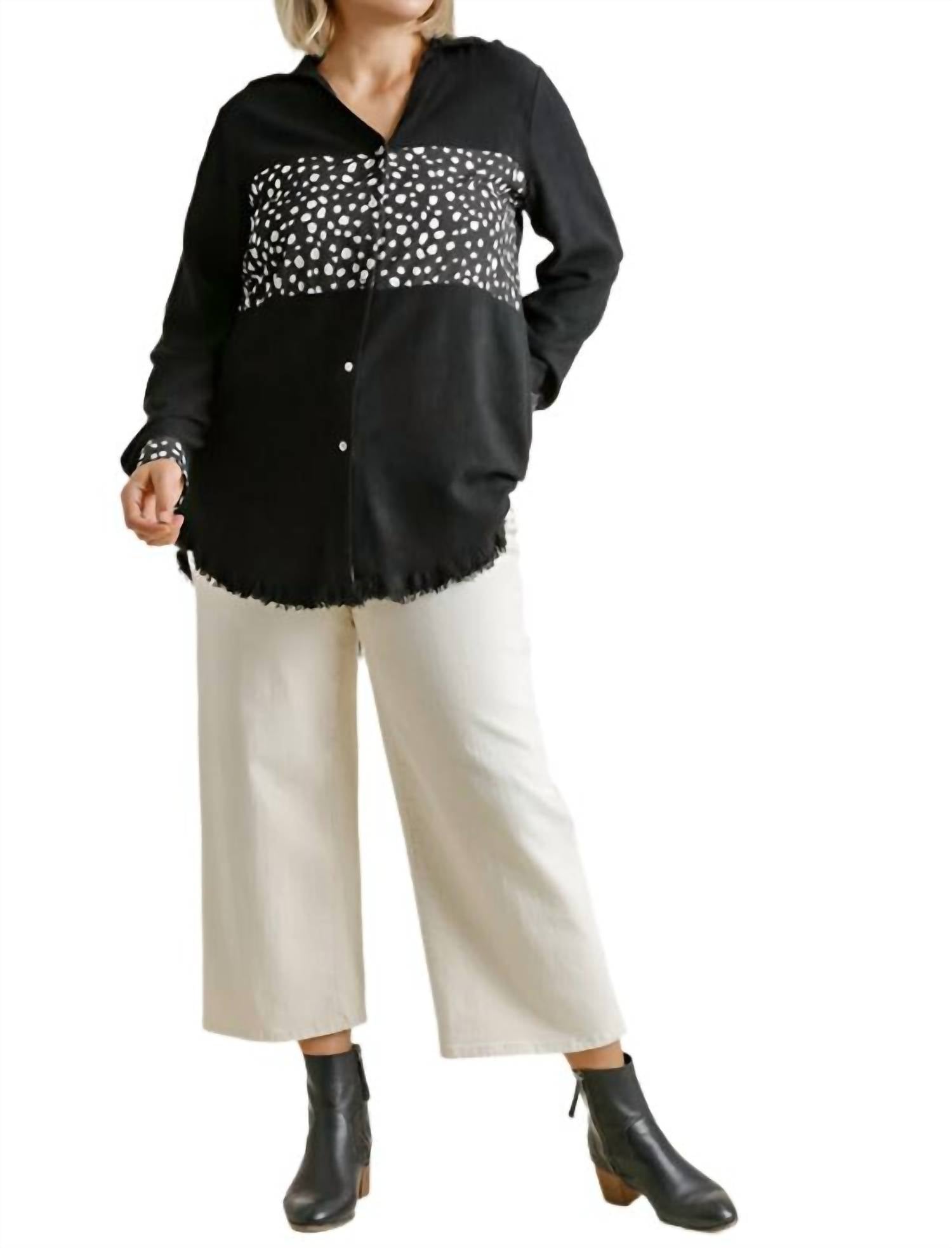 Umgee - Button Down Frayed Long Sleeve Shirt