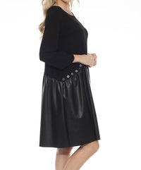 Joseph Ribkoff - Grommet Accent Faux Leather Shift Dress