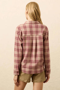 Faherty Legend Sweater Classic Shirt in berry coast plaid - women's shirt - detail view