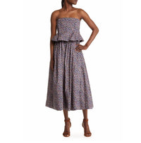 Nackiye - Women's Floral Ditsy Pintuck Peplum Strapless Midi Dress